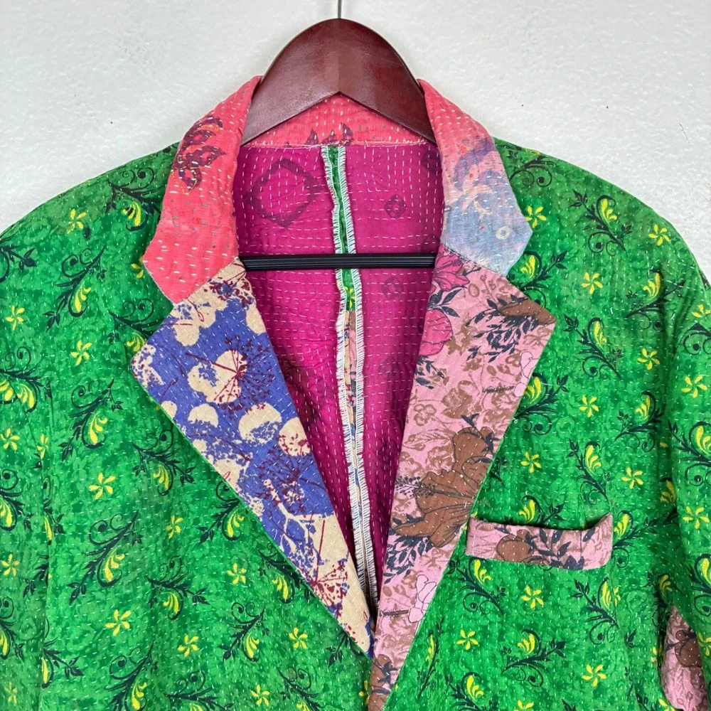Handmade Jacket Sz XL Patchwork Quilted Maximalist Boho Artsy Art-To-Wear